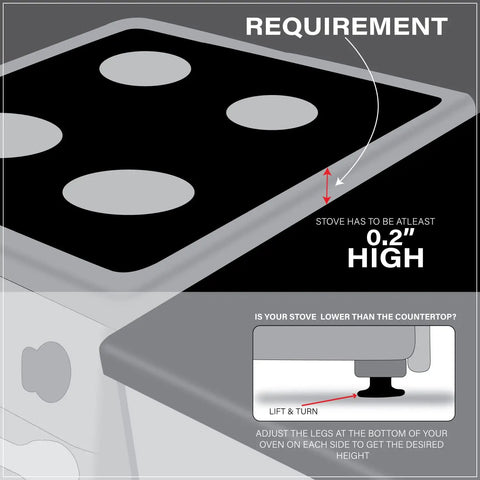 Diagram showing stove height requirement of 0.2 inches for installing Stove Gap Filler Silicone Covers With Stainless Steel Clips.