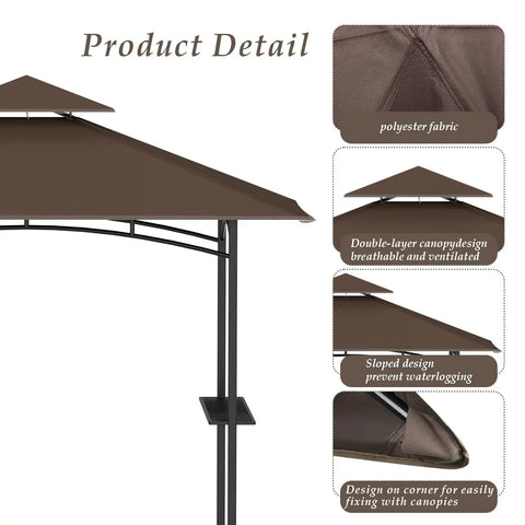 5 By 8 Outdoor BBQ Gazebo Replacement Top Canopy, Double Layer Brown 100% Polyester Weatherproof Cover That Blocks Rain And UV Rays For Model L-GG001PST-F