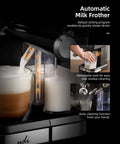 Automatic milk frother from Big Time 20 Bar Espresso Machine And 9 In 1 Coffee Maker With Glowing Led Panel, easy milk cleaning.