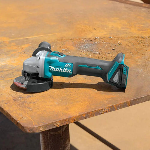 18V LXT Brushless Cordless Cut-Off And Angle Grinder with 4.5 and 5 inch disc on a metal table, tool only version