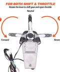 Top view of Beefed Up Outboard Engine Remote Control Box with shift and throttle labels, wiring, and lever positioning instructions.