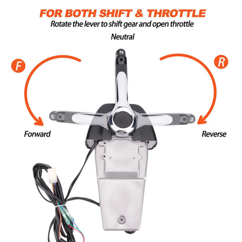 Top view of Beefed Up Outboard Engine Remote Control Box with shift and throttle labels, wiring, and lever positioning instructions.