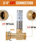Three Quarter Inch GHT Washer Water Hammer Arrestor Straight Stainless Steel Connector From Three Quarter Inch Male To Three Quarter Inch Female, Includes Sealing Tape for No Hassle Install, Stops Hose Shock and Water Hammer in Washing Machines, brass fitting