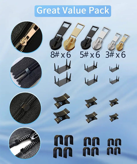 Zipper Repair Kit Upgrade With Replacement Sliders And Pulls 99 Piece Quick Fix Set for Jackets Backpacks and Luggage components
