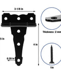 Heavy Duty 4 Inch T Strap Door Hinge 270 Degree Swing Matte Black Finish 10 Pack 2mm Thick with dimensions and screw
