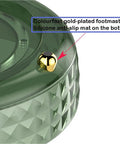Close-up of 9 Inch Lazy Susan Turntable dark green, non-slip surface with gold-plated footmast and silicone anti-slip mat on base.