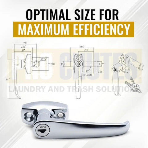 Slick Chrome ADA Laundry Chute Door Handle With V Spindle And Universal Latch Plunger Kit For Bottom Or Side Hinged Doors Featuring Smooth Glide Action And Easy Peasy Installation Rock Solid Security