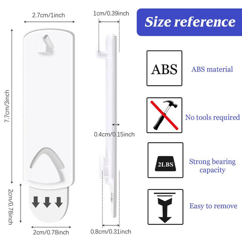 Damage Free Adhesive Picture Hangers 20 Pack No Nails Mounts That Hold Up To 4 Lbs Each with size and material details