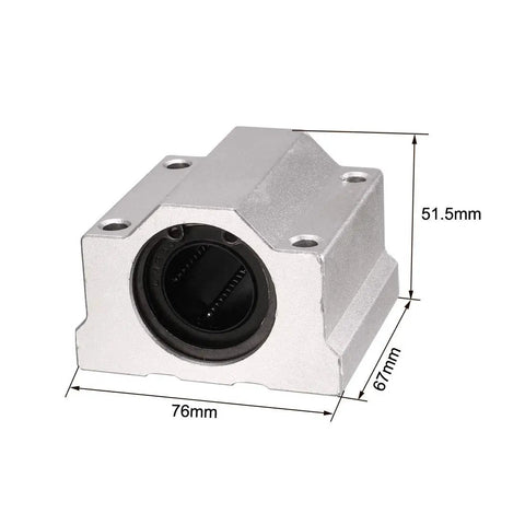 Front view of SCS25UU 25mm Bore Linear Ball Bearing Slide Block with dual seals and durable 76x67x51.5mm housing for CNC and linear rails