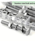 Stainless steel bolts and nuts in All-In-One Hex Bolt Set With Nuts And Washers, Stainless Steel Fastener Kit, 54 Pieces