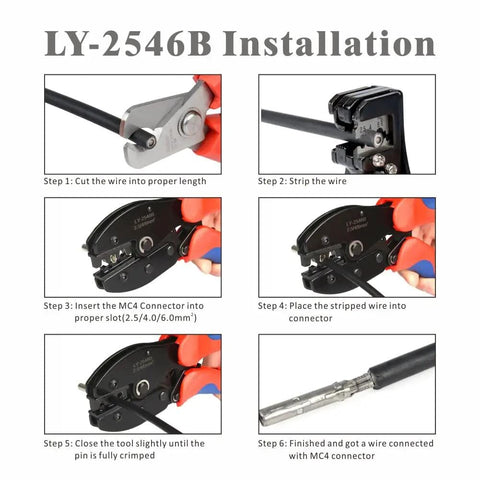 Step-by-step use of All In One Solar Panel Crimp Tool Kit With Solar Connector Crimper For AWG 14 To 10 Wires And 2 4 6 Mm2 Cables