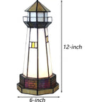 L10626 Lighthouse Tiffany Style Stained Glass Accent Table Lamp Night Light For Home Decoration With Sweet Orange Glow 6x12 Inches