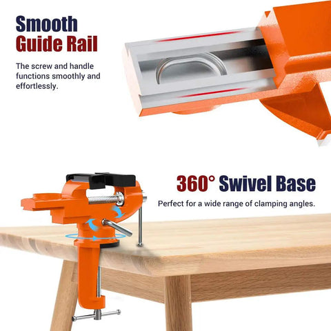 3 Inch Table Vise With 360 Degree Swivel Base Clamp On Bench Vise for woodworking and metalworking on wooden table