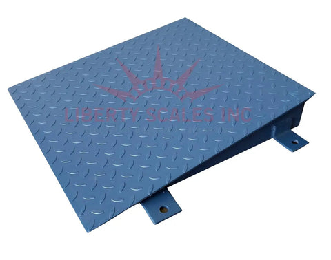 Plug And Play 24 By 24 Floor Scale Featuring Smart Digital Display And Easy Slide Ramp For Commercial Warehouse Shipping NTEP High Capacity Pallet Scale 1000 Lb Heavy Duty, blue diamond plate surface.