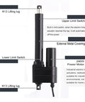 Rock Solid Electric Linear Actuator DC 12V Beefy Telescopic Lifting Rod With 4000N Thrust showing limits, motor, and metal covering.