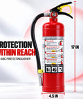 Tough As Nails ABC Dry Chemical Fire Extinguisher 4 Pack Rated 3A 40BC, 5 lb unit, 17 inches tall, safety instructions visible.