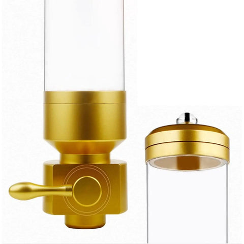 Wall Mounted Coffee Bean Dispenser With Clear Acrylic Jar For Busy Cafes And Brew Spots Detachable Sealed Hopper Keeps Beans Fresh No Fuss Wipe Down Large 5100g Spot Ready Setup, featuring golden accents and a split design.
