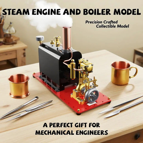 Mini Steam Engine Kit With Reversible Reciprocating Single Cylinder Live Engine And Copper Boiler For Steam Boat Collectors on table