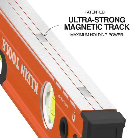 Detail of the Dead Nuts Accurate 24 Inch Box Level With Lockdown Magnetic Base showing the ultra-strong magnetic track for secure use.