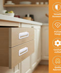 4 Pack Self Stick Cabinet Drawer Ring Pull Handles Plastic Quick Install No Drill Self Adhesive Pull Handles With Plate For Dresser Closet Cabinets And Glass Doors Smooth Low Profile Operation, white plastic on drawer