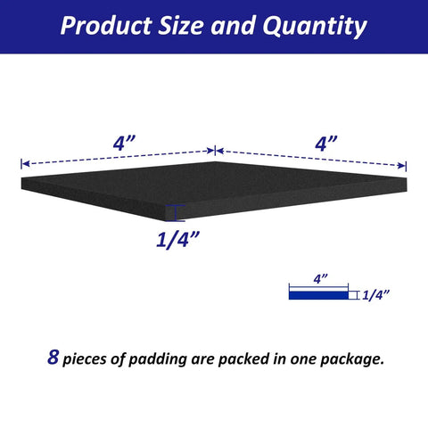 Self Adhering Neoprene Foam Padding Sheets With Strong Adhesive Backing One Quarter Inch Thick Four Inch By Four Inch Square Pads Eight Pieces