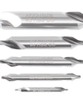 Five Piece M42 HSS Center Drill Set Top Notch With Eight Percent Cobalt ANSI Standard 60 Degree Center Drills Right Hand Ground