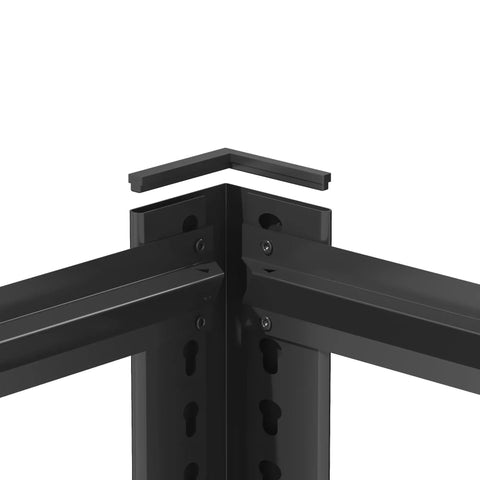 Close-up of the reinforced steel frame corner joint of the 72 Inch Tall 5 Tier Adjustable Heavy Duty Metal Mesh Shelving Rack.