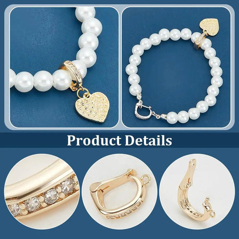 8Pcs 18K Gold Plated Necklace Shortener Clasp Brass Enhancer Set With Cubic Zirconia on pearl bracelet