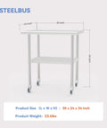 Stainless Steel Work Table With Undershelf And Casters, Flat Top Commercial Prep Table For Kitchen, Restaurant, And Garage, Heavy Duty, Scratch And Rust Resistant, Easy To Clean, NSF Certified, 30 Inch, front view.