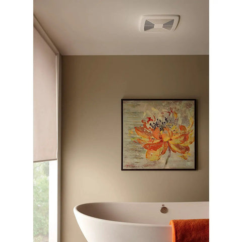 Energy Star Certified LP110 Bath Fan Delivers 110 CFM Quiet 1.5 Sones For Bathrooms Up To 105 Sq Ft White Finish mounted on ceiling