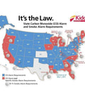 Map showing state carbon monoxide and smoke alarm requirements in the USA, highlighting the importance of safety regulations.