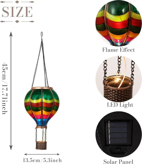 Valentines Day Outdoor Lantern Solar Powered Hot Air Balloon Lights For Garden And Yard Hanging Flickering Flame Led Decor