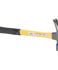 Fiberglass Handle Framer Hammer 20 Oz Extra Heavy For Framing And Demo With Rust Resistant Powder Coat And Triple Wedged White Hickory Handle Made In USA FS999ML VN10538, showing side view with yellow handle and steel head.