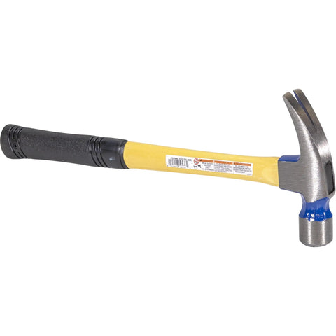 Fiberglass Handle Framer Hammer 20 Oz Extra Heavy For Framing And Demo With Rust Resistant Powder Coat And Triple Wedged White Hickory Handle Made In USA FS999ML VN10538, showing side view with yellow handle and steel head.