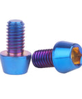 4 Pack Rock Solid Grade 5 Titanium Allen Hex Tapered Socket Head Cap Screws M6 X 10 16 20 25 30 35 Millimeter Mix Badass Burnt Blue Finish Corrosion Resistant, showing two tapered screws with a blue finish.