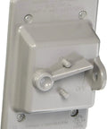 Built Tough Weatherproof Toggle Cover For Vertical Box Mount, 1 Gang Gray Nonmetallic Polycarbonate Switch Plate, side view.