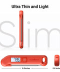 Side view of NIST Certified Digital Meat Thermometer With 0.5 F Accuracy ultra-slim design in red, showing dimensions.