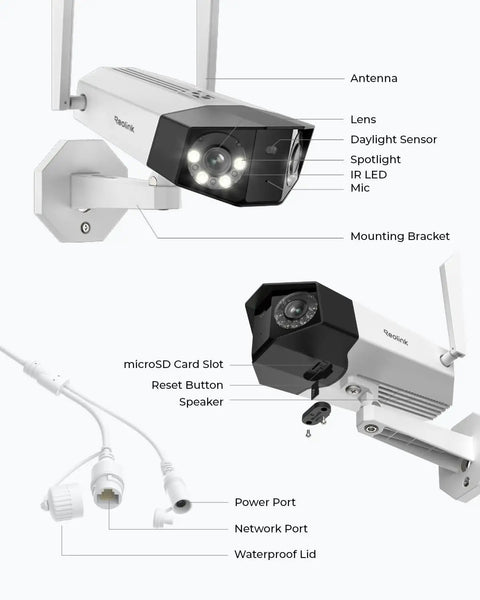 4K Outdoor Security Camera With 180 Degree Ultra Wide View And Dual Lens Color Night Vision Smart Human Vehicle Animal Detection
