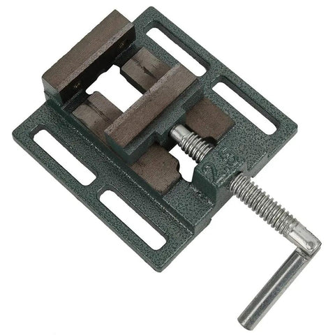 2.5In Lock Down Vise With Heightened Widened Jaws For Max Clamping Force And Stable Workholding On Milling Drilling Machines Durable Steel Bench Clamp Tool Build Quality Guaranteed For Heavy Duty Workshop Projects, showing steel frame and jaws.