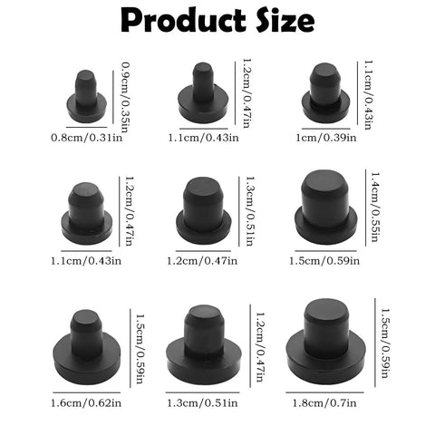90 Piece Silicone Rubber Hole Plugs Kit With Vacuum Caps In 9 Sizes Flexible Sealing Stoppers Perfect For Powder Coating Bottles Bathtub Pipes And DIY Projects Multi-Purpose Black Stuff, 9 sizes shown