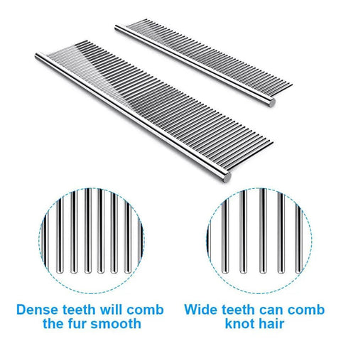 2 Pack Dematting Comb For Dogs And Cats With Stainless Steel Teeth Removes Tangles And Mats Pro Grooming Tool 6.3 Inch And 7.4 Inch