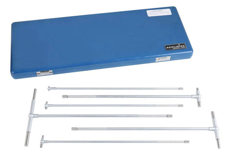 Long Reach Telescoping Gage Set 5/16 To 6 Inches, 6 Piece Satin Chrome, with blue plastic case and self-centering design