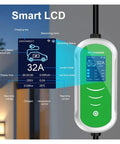 Smart LCD display on Portable Type 2 Ev Charger With Wifi App Control Blazing Fast 22 Kilowatt 32 Amp showing charging status.