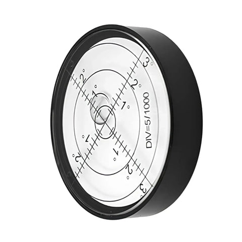 60mm Green Bullseye Round Bubble Level With Aluminum Case, shown with measurement markings, for Surveying Instruments and Vehicles.