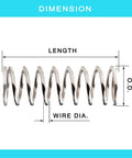 Compression spring, stainless steel, side view with length and wire diameter callouts