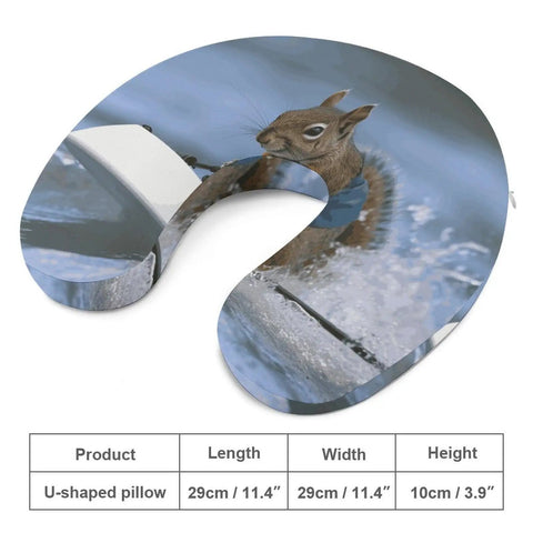 Water Skiing Squirrel Travel Pillow U Shaped Neck Support Pillow, ergonomic memory foam, enlarged sides, 11.4" size