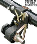2 Pack Ladder Rack Tie Downs With Round Mounting Brackets RS2K Black 1 7 8 Inch Diameter, bolt mounting hardware close-up