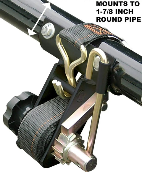 2 Pack Ladder Rack Tie Downs With Round Mounting Brackets RS2K Black 1 7 8 Inch Diameter, bolt mounting hardware close-up