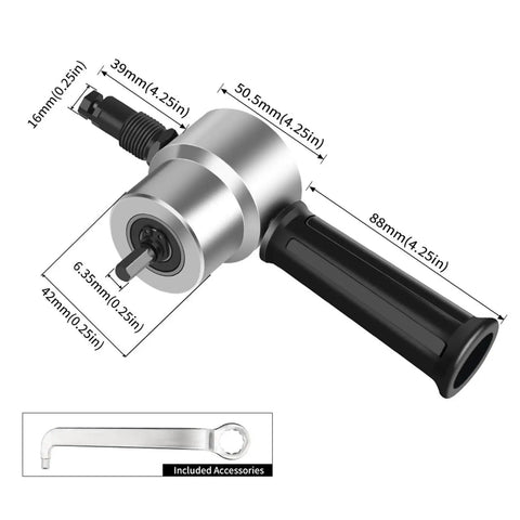 Heavy Duty Alloy Metal Shear Cutter With Interchangeable Heads For Versatile Sheet Metal Cutting, showing ergonomic handheld design and dimensions.