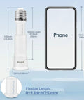 Flexible E26 Socket Extender Adapter with Adjustable Reach, next to phone for scale, extends 3.15-4.13 inches